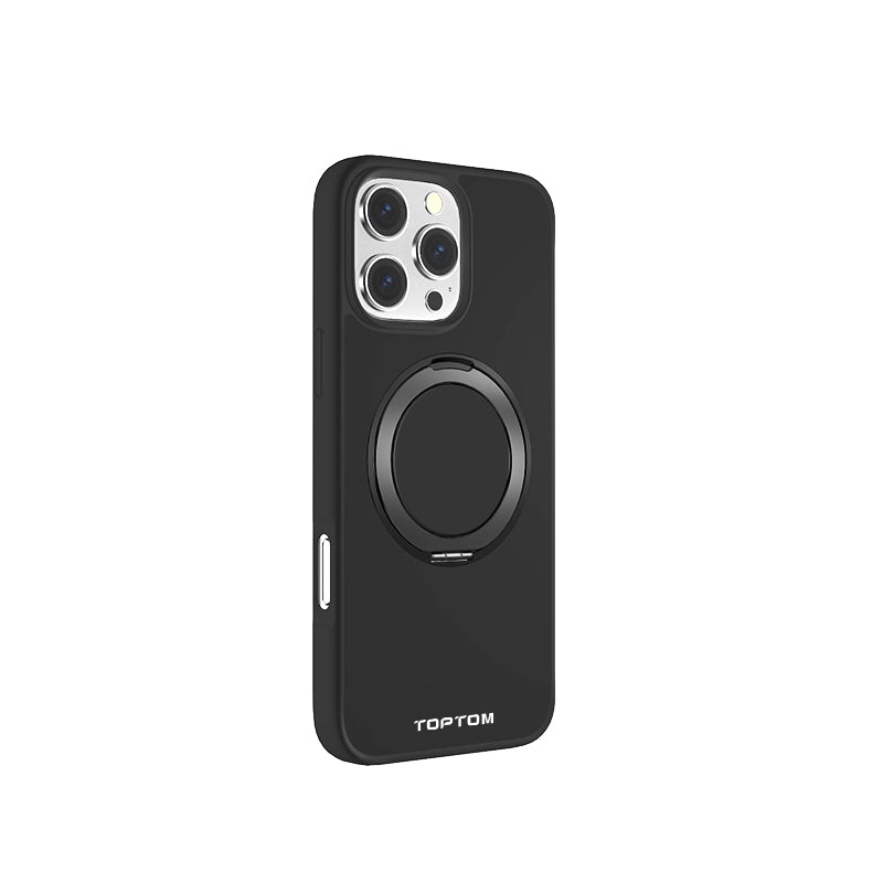 TopTom 360° Rotatable Magnetic Ring Design for iPhone 16 Pro Max, Built-in Invisible Loop Stand, Compatible with Magsafe, Translucent Ultra Slim Military Grade Shockproof Case -SF Black