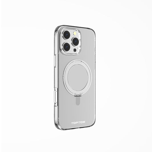 TopTom 360° Rotatable Magnetic Ring Design for iPhone 16 Pro Max, Built-in Invisible Loop Stand, Compatible with Magsafe, Translucent Ultra Slim Military Grade Shockproof Case- Clear