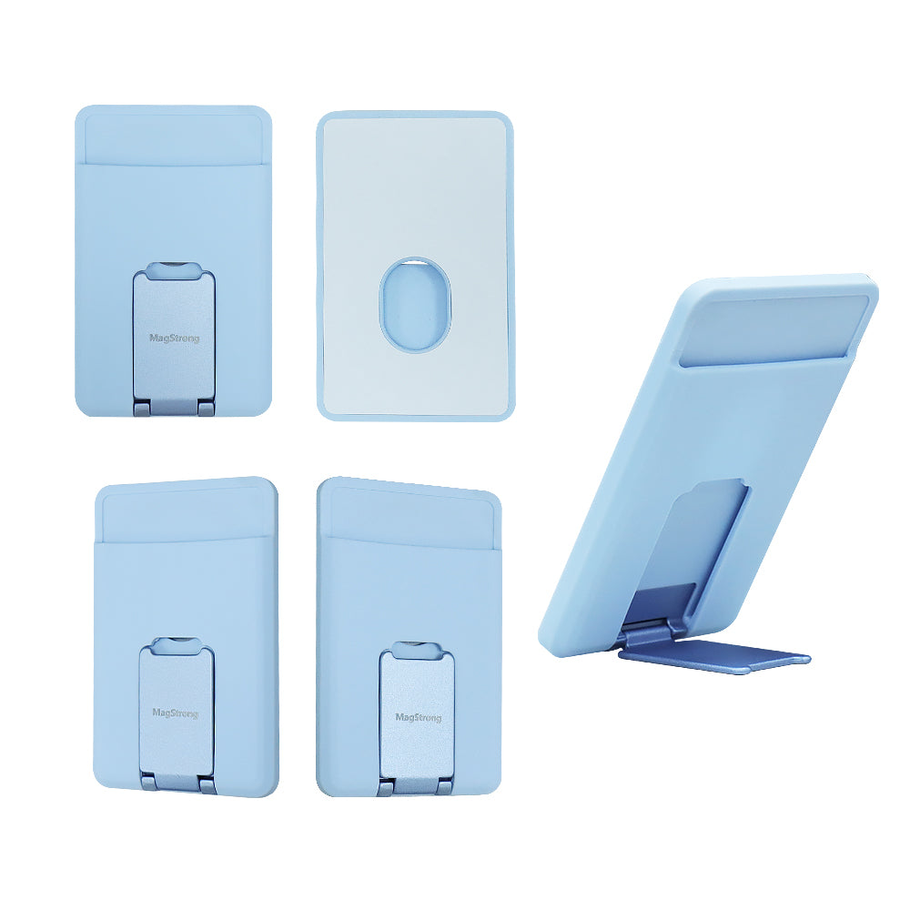 MagStrong Phone Card Holder, Silicone Phone Wallet with Stand Stick on Credit Card Holder for Back of Phone, Anti Slip Out Phone Pocket Compatible for iPhone, Android and Most Smartphones -Blue