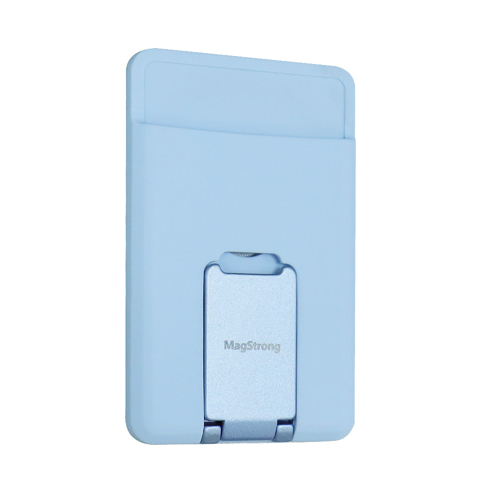 MagStrong Phone Card Holder, Silicone Phone Wallet with Stand Stick on Credit Card Holder for Back of Phone, Anti Slip Out Phone Pocket Compatible for iPhone, Android and Most Smartphones -Blue