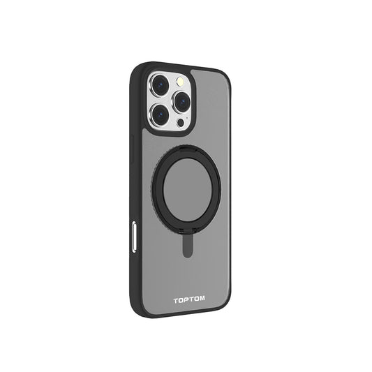 TopTom 360° Rotatable Magnetic Ring Design for iPhone 16 Pro Max, Built-in Invisible Loop Stand, Compatible with Magsafe, Translucent Ultra Slim Military Grade Shockproof Case- Black