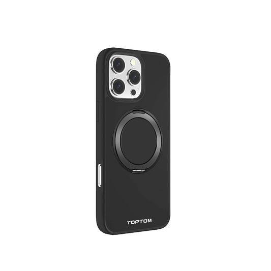 TopTom 360° Rotatable Magnetic Ring Design for iPhone 16 Pro Max, Built-in Invisible Loop Stand, Compatible with Magsafe, Translucent Ultra Slim Military Grade Shockproof Case -SF Black